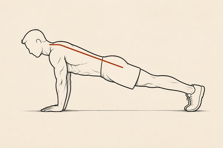 Push-up form, spine in a straight line