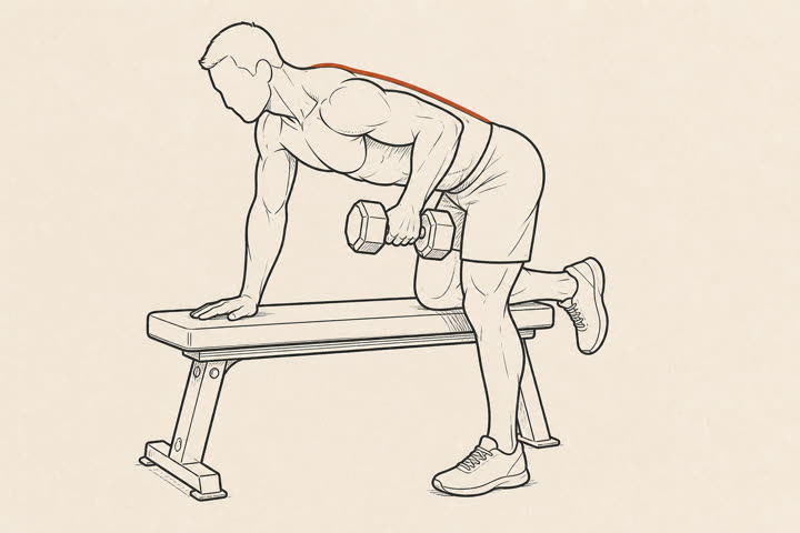 One-arm row form, flat back